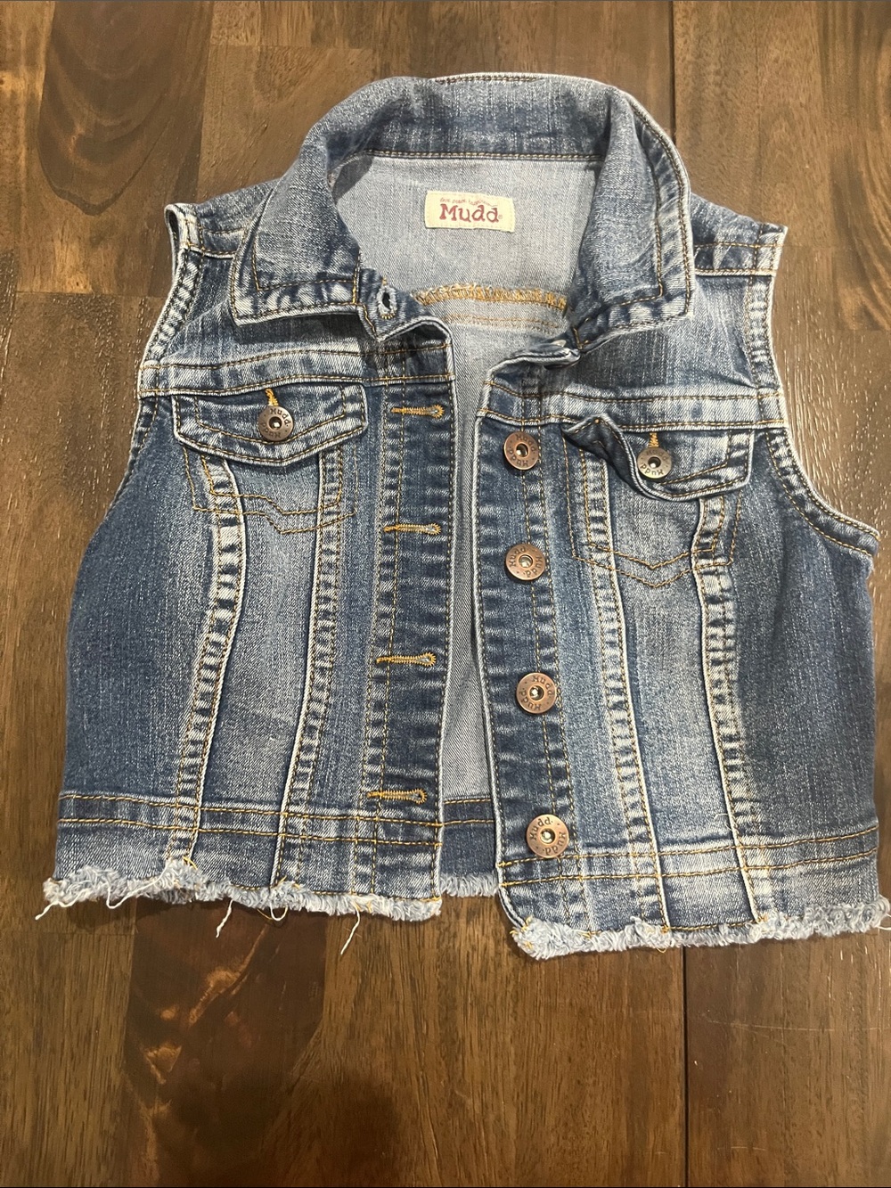 Mudd Girls' Sleeveless Blue Denim Vest with Frayed Hem Medium Like New